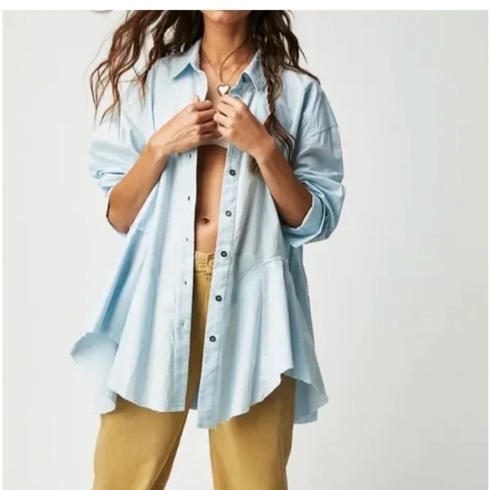 FREE PEOPLE We the Free Freya Poplin Tunic in Lake Life NWT